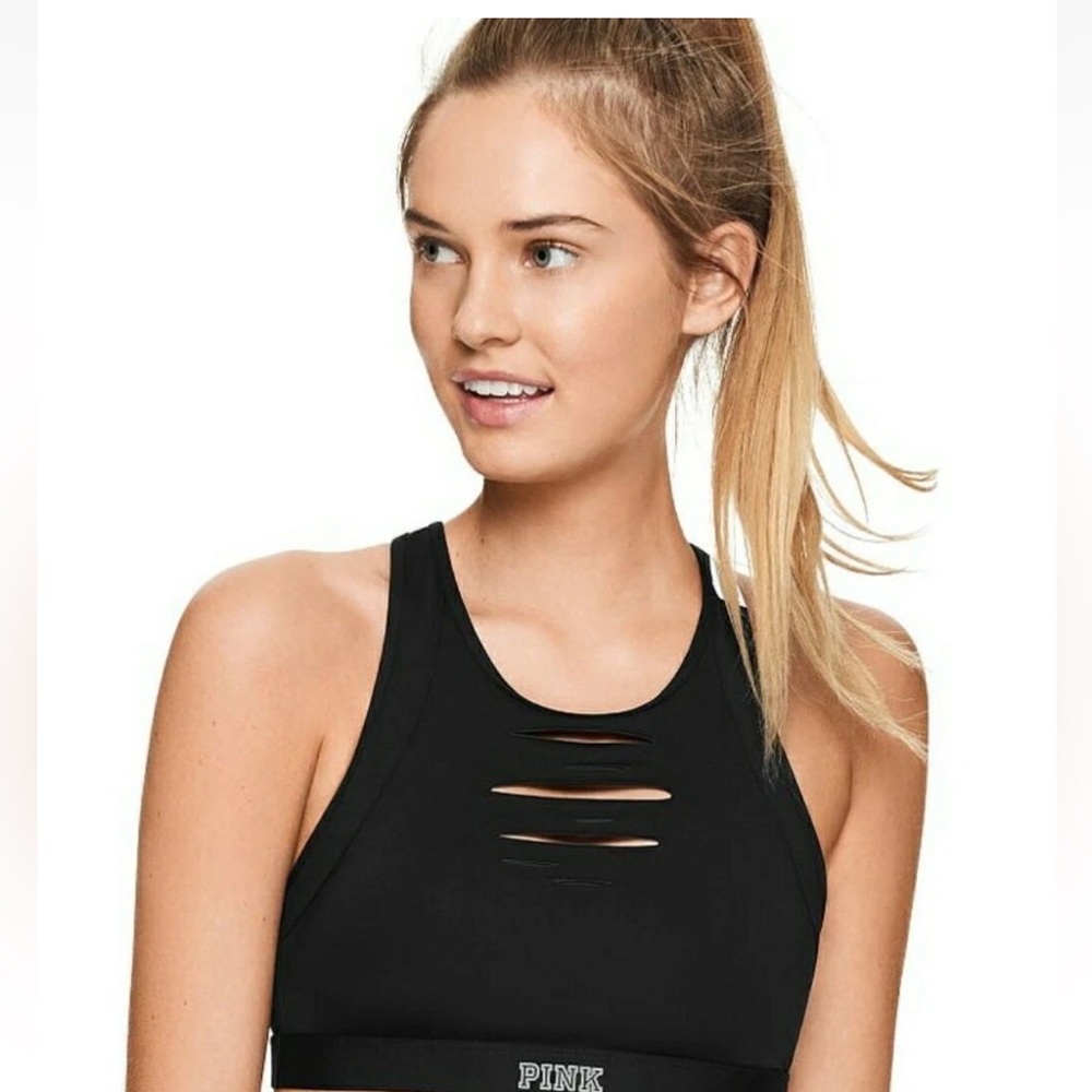 NWOT PINK Victoria's Secret Ultimate Unlined Racerback Cutout Black Sports Bra